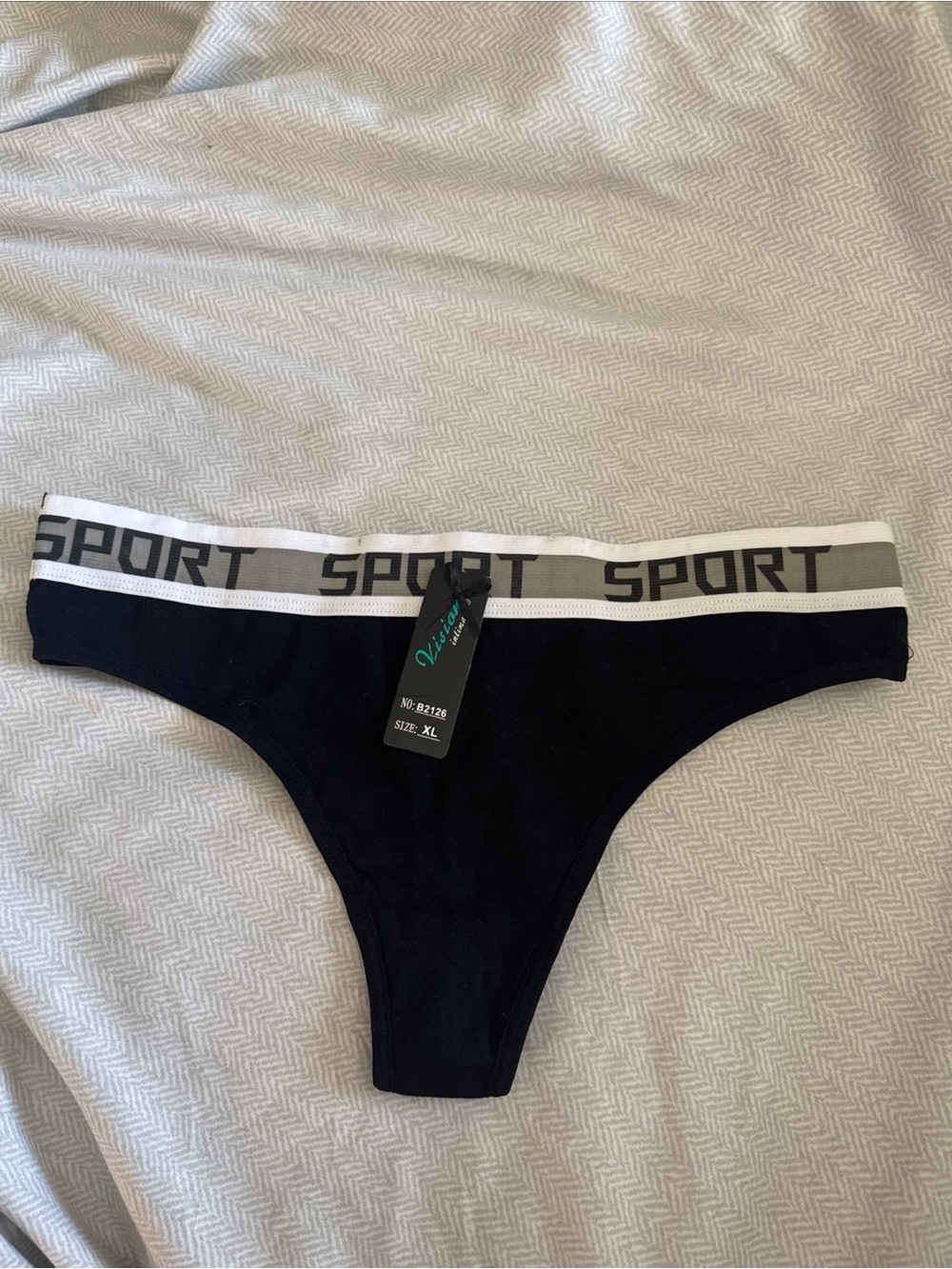 New Vision Intimates Sport Sexy Black Thong Panties Size XL Elastic Top Cotton